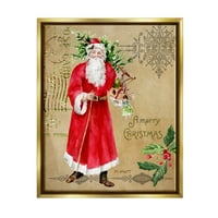 Sulpell Industries Vintage Santa Claus гроздобер Божиќен поштенски дизајн Металик злато врамено лебдечко платно wallидна уметност,